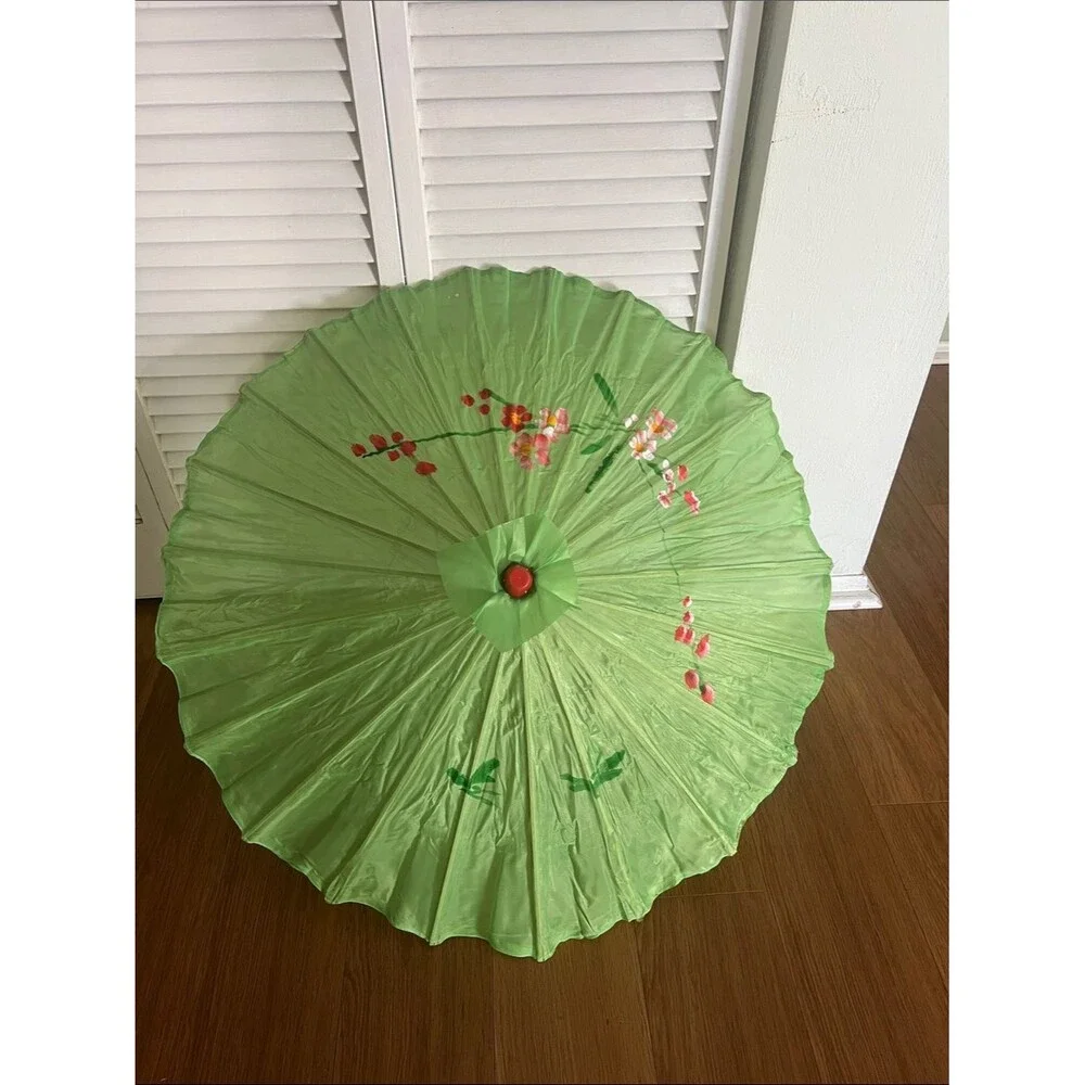 #2245**”22x32”Green Floral Paper Parasol - Decorative Party Umbrella